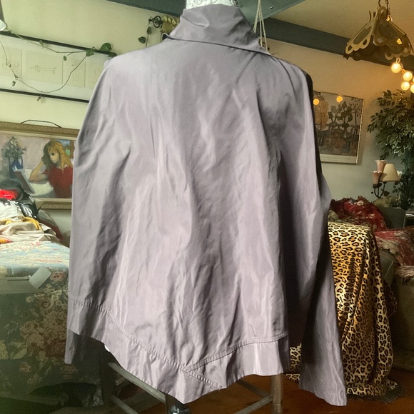 PLANET by Lauren G. Nylon Cropped Asymmetrical Brown Jacket - Picture 8 of 16